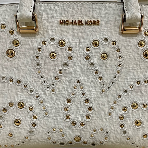 Michael Kors White and Gold Studded Satchel - Picture 2 of 13